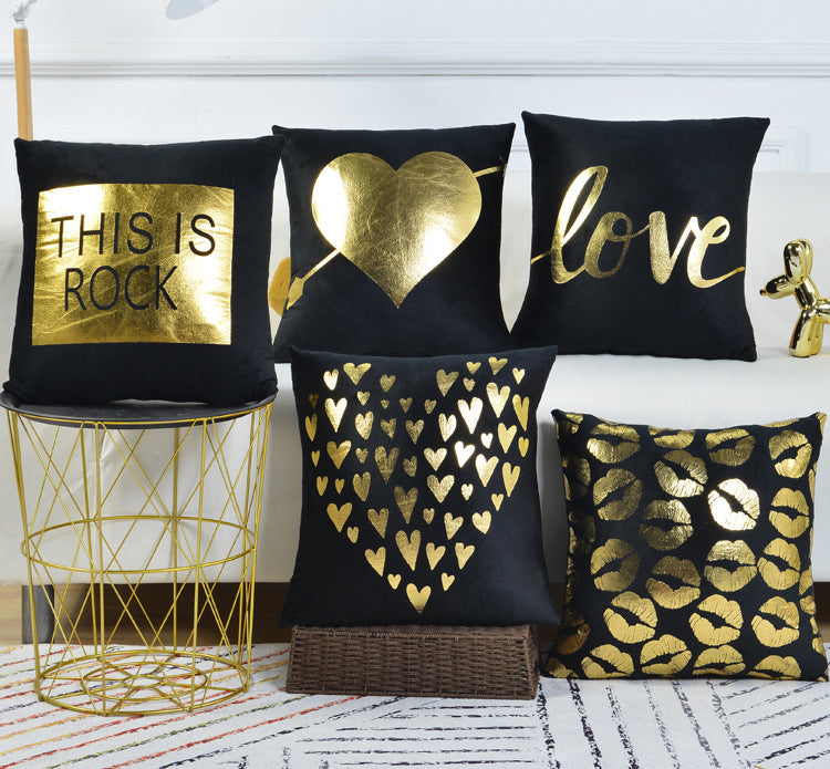 HKM-981971 Black Background Stamping Printed Pillow with Bronzing, 45x45cm