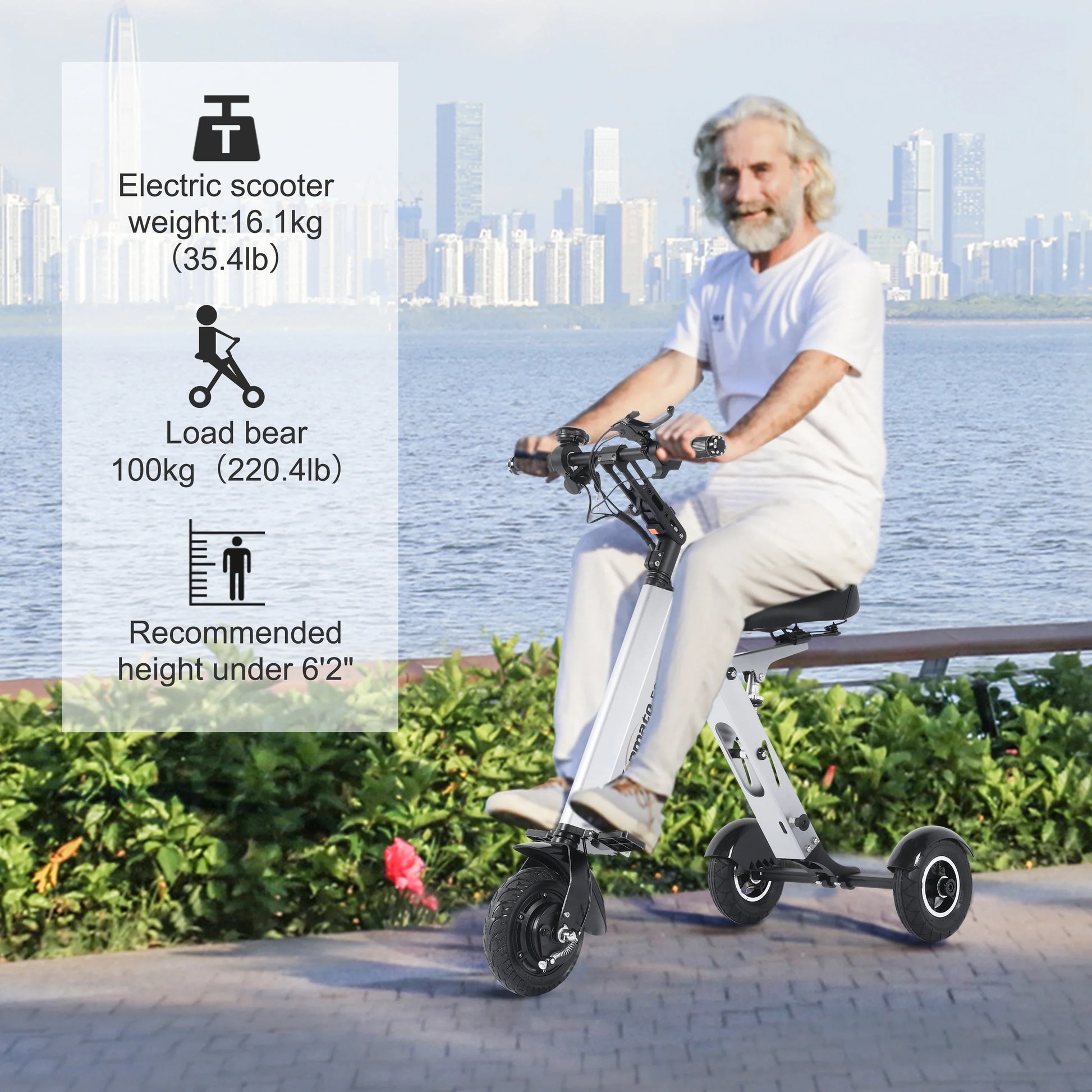 HKM-982035 Lightweight Foldable Electric Tricycle Mobility Scooter with Removable Battery and Reverse Function