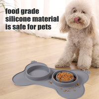 HKM-9821757 Silicone Double Dog Bowl with Non-Slip Placemaking Mat, 52x35cm
