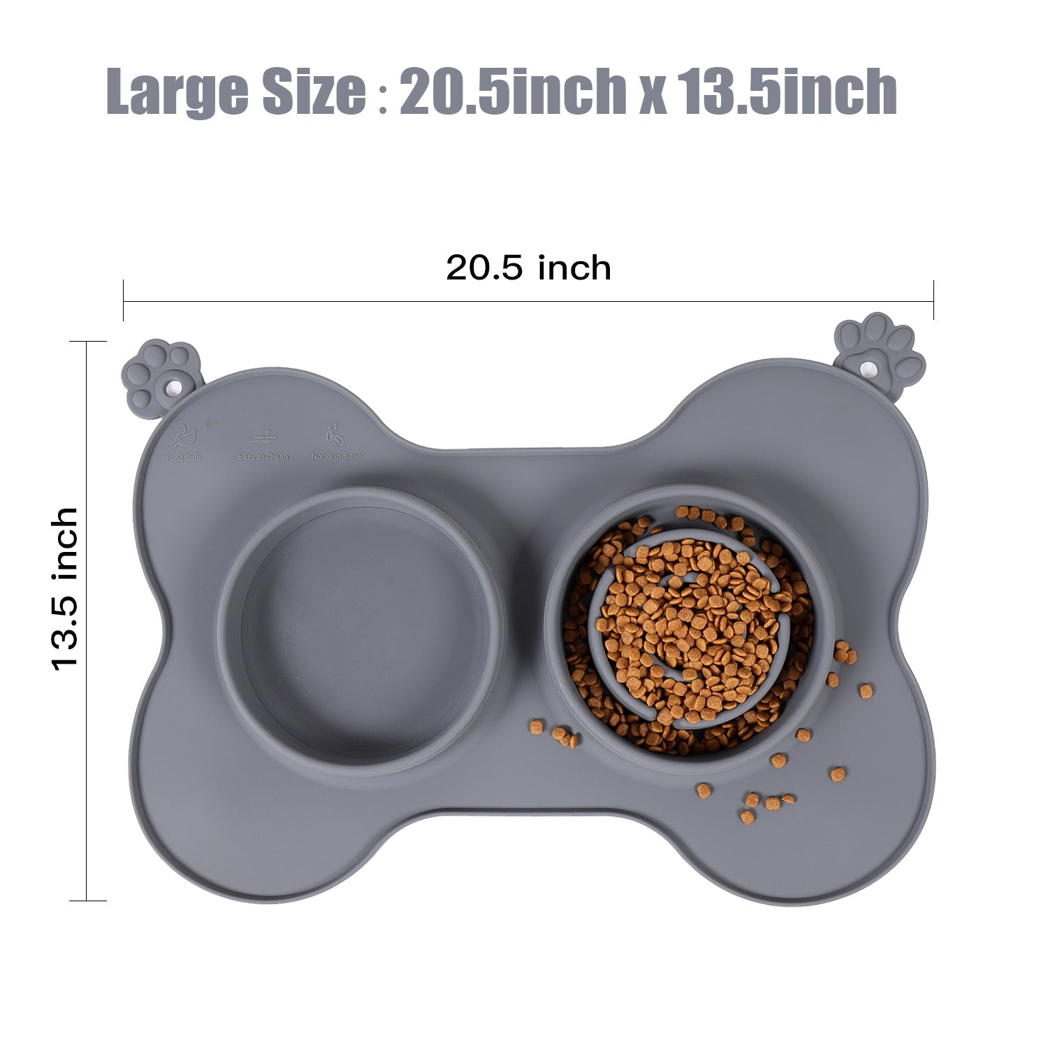 HKM-9821757 Silicone Double Dog Bowl with Non-Slip Placemaking Mat, 52x35cm