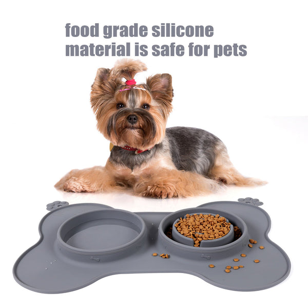 HKM-9821757 Silicone Double Dog Bowl with Non-Slip Placemaking Mat, 52x35cm