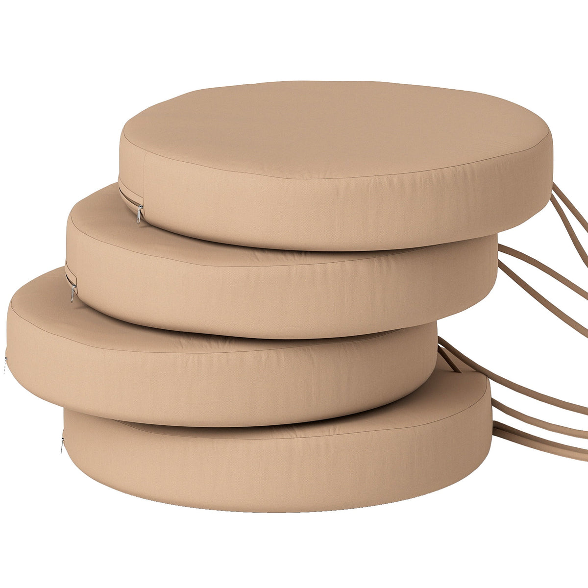 HKM-982227 Set of 4 Khaki Round Seat Cushions for Bistro and Dining Chairs, Machine Washable, 15 x 15 x 3 Inches
