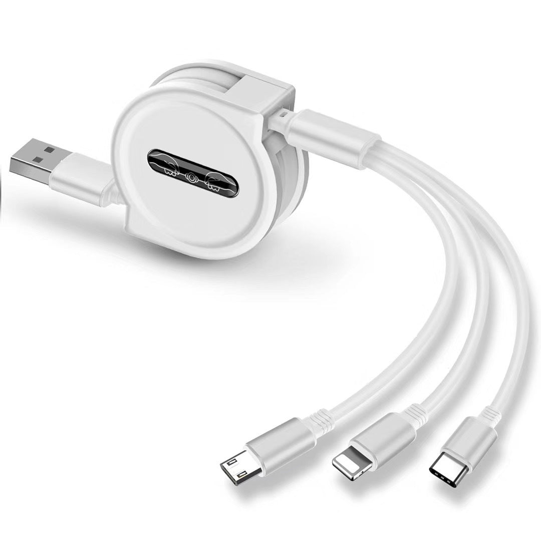 HKM-982227 Three-in-One Telescopic Fast Charging Data Cable, 1.2m Length, Type-C, Micro USB, USB, 8PIN