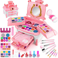 HKM-982355 Washable Kids Makeup Bag Kit with Portable Box for Pretend Play - Perfect Gift for Girls