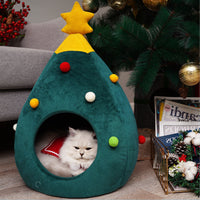 HKM-9823933 Warm Winter Christmas Tree Pet Bed for Cats and Dogs - Cozy Nest with Soft Cushion