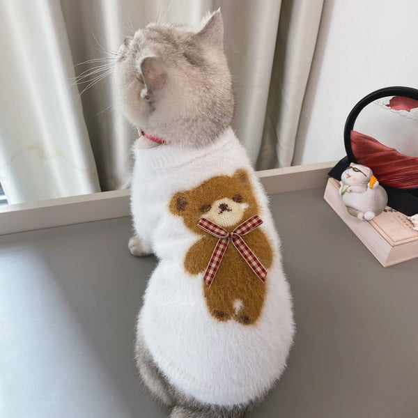 HKM-9824445 Winter Casual Bow Tie Bear Sweater for Dogs and Cats ¨C Available in Multiple Colors and Sizes
