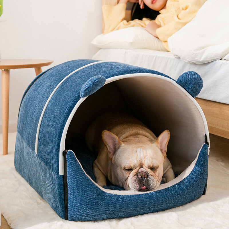 HKM-9825725 Cozy Chenille Pet House - Removable, Washable, Insulated, Available in Multiple Sizes