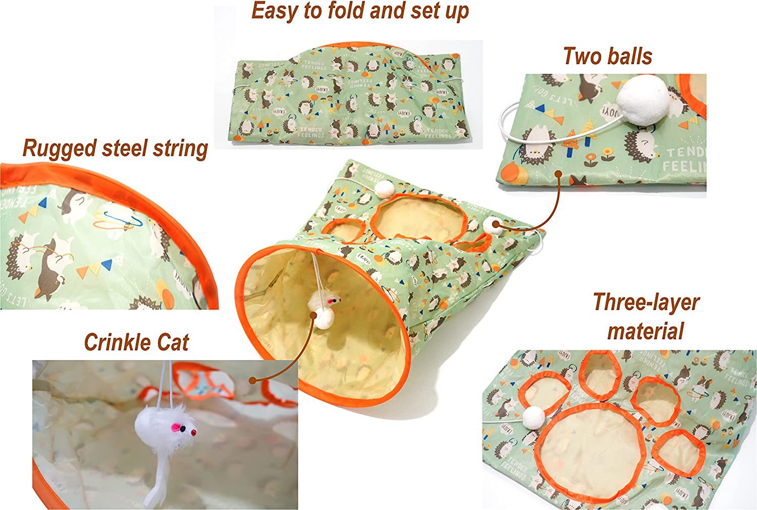 HKM-9826493 Diamond Bag Cat Toy - Sounding Hedgehog Design, Orange Polyester Cloth, 35x45x30CM