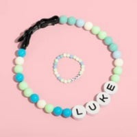HKM-9828285 Personalized Beaded Dog Collar and Bracelet Set with Custom Name and Pearl Design