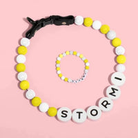 HKM-9828285 Personalized Beaded Dog Collar and Bracelet Set with Custom Name and Pearl Design
