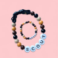 HKM-9828285 Personalized Beaded Dog Collar and Bracelet Set with Custom Name and Pearl Design