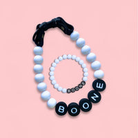 HKM-9828285 Personalized Beaded Dog Collar and Bracelet Set with Custom Name and Pearl Design