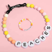 HKM-9828285 Personalized Beaded Dog Collar and Bracelet Set with Custom Name and Pearl Design