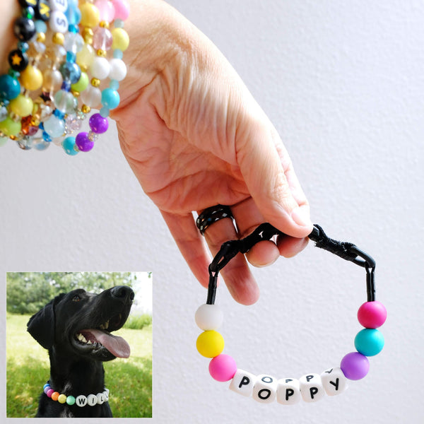 HKM-9828285 Personalized Beaded Dog Collar and Bracelet Set with Custom Name and Pearl Design