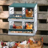 HKM-9829309 4-Compartment Metal Nesting Box for Chickens - Wall Mounted Egg Laying Coop with Ventilation and Easy Cleaning