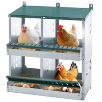 HKM-9829309 4-Compartment Metal Nesting Box for Chickens - Wall Mounted Egg Laying Coop with Ventilation and Easy Cleaning