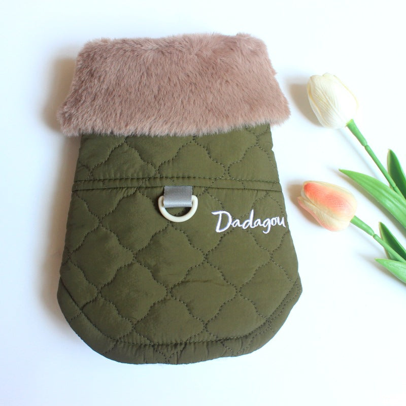 HKM-9830077 Cozy Cotton-Padded Vest with Fur Collar for Cats and Puppies in Multiple Colors