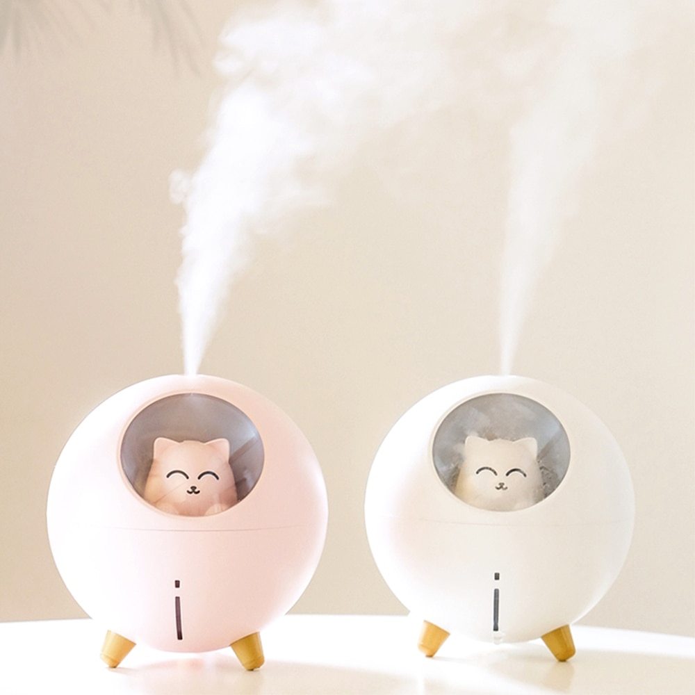 HKM-983315 Cute Planet Cat Night Light Humidifier with USB - Silent Spray, 220ml Capacity for Home Office