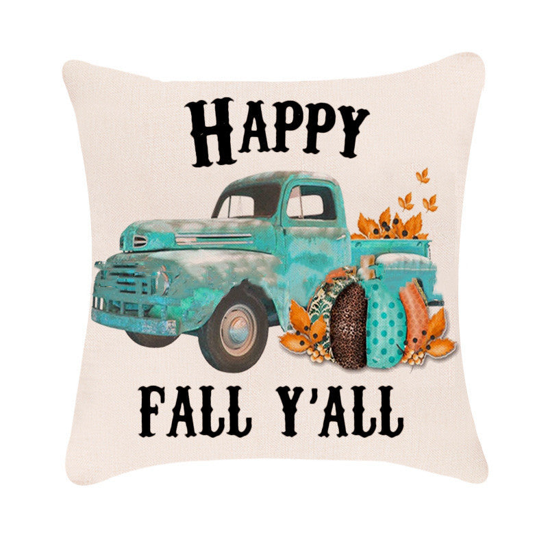 HKM-983379 Autumn Pumpkin Design Linen Cushion Cover for Car and Sofa - 45x45 cm