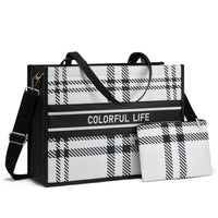HKM-983379 Women's Canvas Tote Bag and Shoulder Bag Set with Clutch Purse - Stylish Handbags for Everyday Use