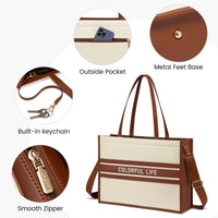 HKM-983379 Women's Canvas Tote Bag and Shoulder Bag Set with Clutch Purse - Stylish Handbags for Everyday Use