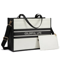 HKM-983379 Women's Canvas Tote Bag and Shoulder Bag Set with Clutch Purse - Stylish Handbags for Everyday Use