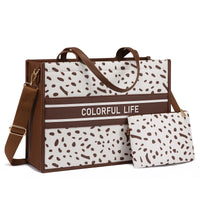 HKM-983379 Women's Canvas Tote Bag and Shoulder Bag Set with Clutch Purse - Stylish Handbags for Everyday Use
