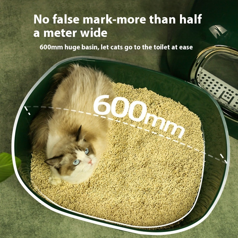 HKM-9834685 Oversized Splash-Proof Cat Litter Box with Ample Space – Green ABS Plastic Design