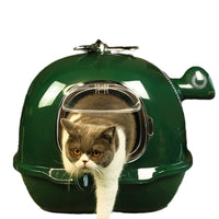 HKM-9834685 Oversized Splash-Proof Cat Litter Box with Ample Space – Green ABS Plastic Design