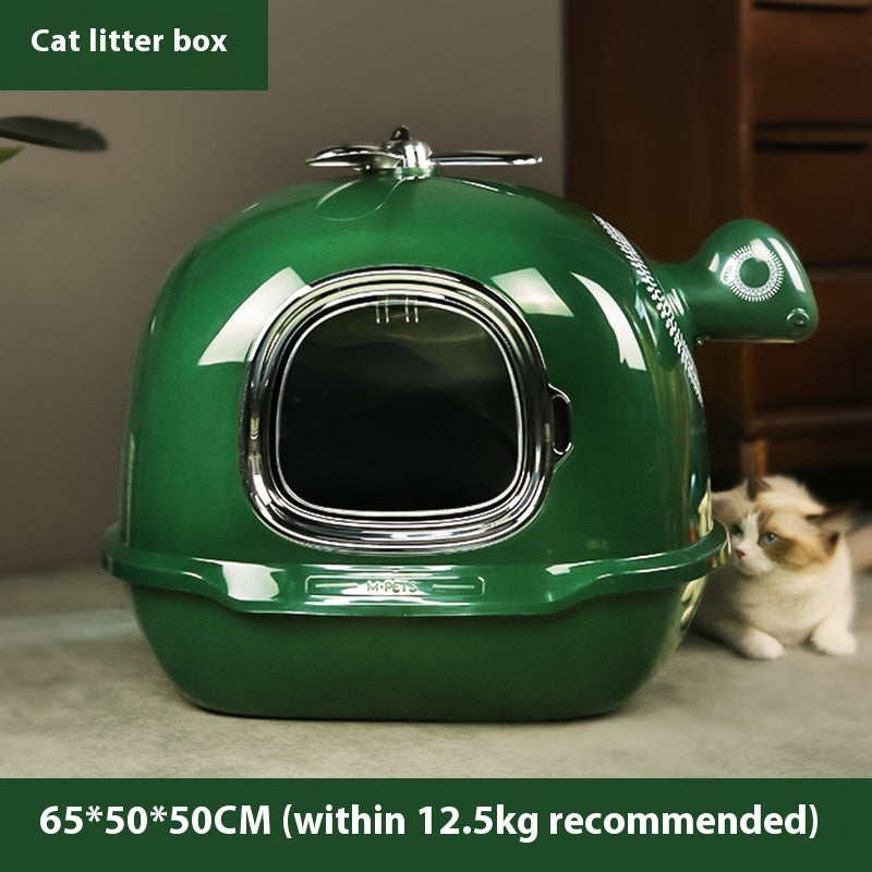 HKM-9834685 Oversized Splash-Proof Cat Litter Box with Ample Space – Green ABS Plastic Design