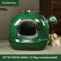 HKM-9834685 Oversized Splash-Proof Cat Litter Box with Ample Space – Green ABS Plastic Design