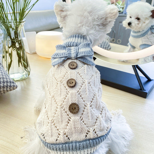 HKM-983571 Cozy Bowknot Hollow Knit Dog Sweater in Various Colors for Pets