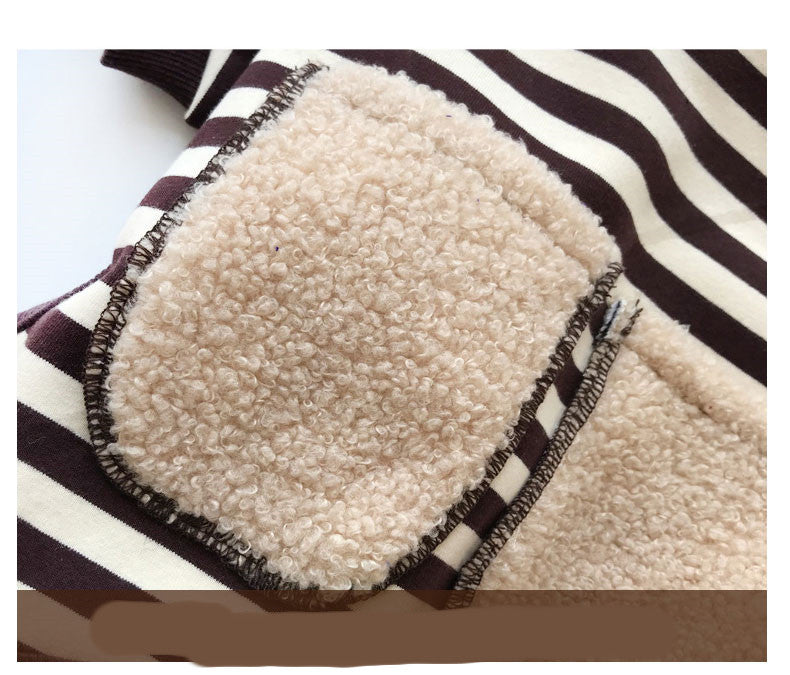 HKM-9836477 Striped Four-Legged Padded Sweater for Pets in Black, Khaki, and Red