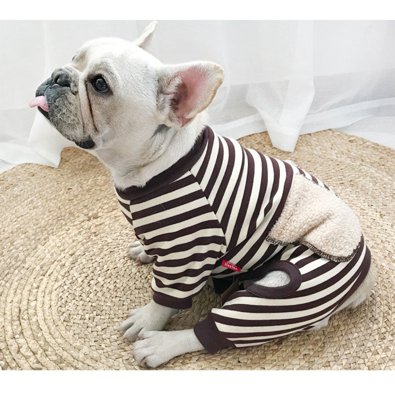 HKM-9836477 Striped Four-Legged Padded Sweater for Pets in Black, Khaki, and Red