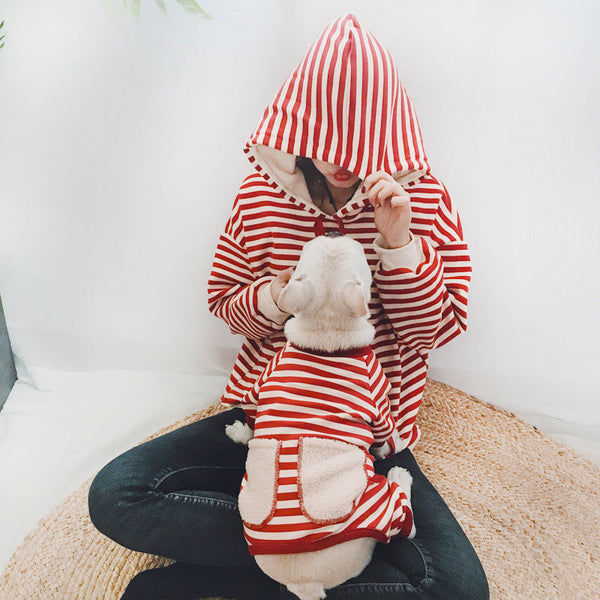 HKM-9836477 Striped Four-Legged Padded Sweater for Pets in Black, Khaki, and Red