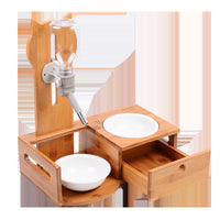 HKM-9837245 Solid Wood Dining Table Set with Drawer for Pets - Includes Drinking Fountain