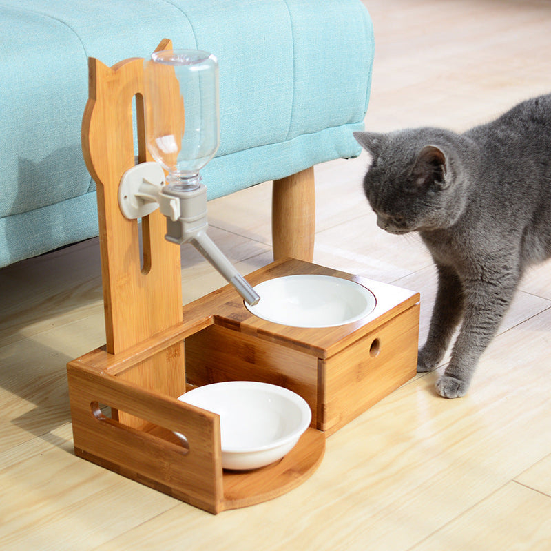 HKM-9837245 Solid Wood Dining Table Set with Drawer for Pets - Includes Drinking Fountain