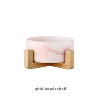 HKM-9837373 Stylish Ceramic Pet Bowls with Wooden Stands in Various Marble Patterns