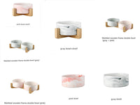 HKM-9837373 Stylish Ceramic Pet Bowls with Wooden Stands in Various Marble Patterns