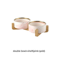 HKM-9837373 Stylish Ceramic Pet Bowls with Wooden Stands in Various Marble Patterns