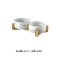HKM-9837373 Stylish Ceramic Pet Bowls with Wooden Stands in Various Marble Patterns