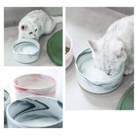 HKM-9837373 Stylish Ceramic Pet Bowls with Wooden Stands in Various Marble Patterns