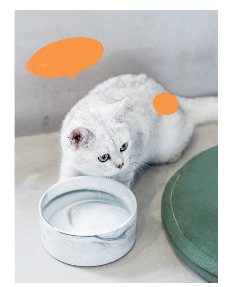 HKM-9837373 Stylish Ceramic Pet Bowls with Wooden Stands in Various Marble Patterns