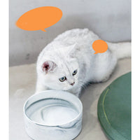 HKM-9837373 Stylish Ceramic Pet Bowls with Wooden Stands in Various Marble Patterns