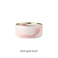 HKM-9837373 Stylish Ceramic Pet Bowls with Wooden Stands in Various Marble Patterns