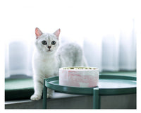 HKM-9837373 Stylish Ceramic Pet Bowls with Wooden Stands in Various Marble Patterns