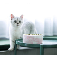 HKM-9837373 Stylish Ceramic Pet Bowls with Wooden Stands in Various Marble Patterns