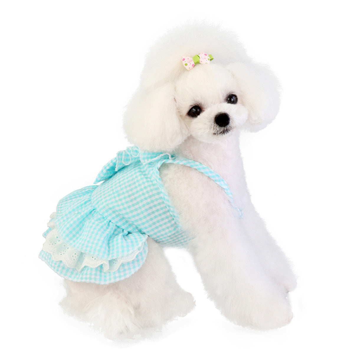 HKM-9837757 Stylish Bowknot Dress for Dogs in Blue and Pink - Cotton Fabric, Sizes S to XXL