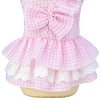 HKM-9837757 Stylish Bowknot Dress for Dogs in Blue and Pink - Cotton Fabric, Sizes S to XXL