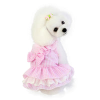 HKM-9837757 Stylish Bowknot Dress for Dogs in Blue and Pink - Cotton Fabric, Sizes S to XXL